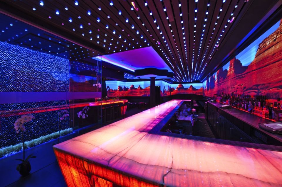 Warm-lit interior of Haven Restaurant & Gastro Lounge — Maria Cooper Design, Miami Beach